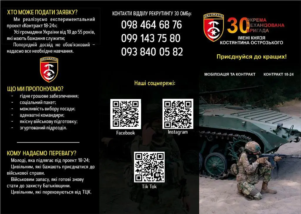 30-та окрема механізована бригада імені князя Костянтина Острозького запрошує на контрактну службу