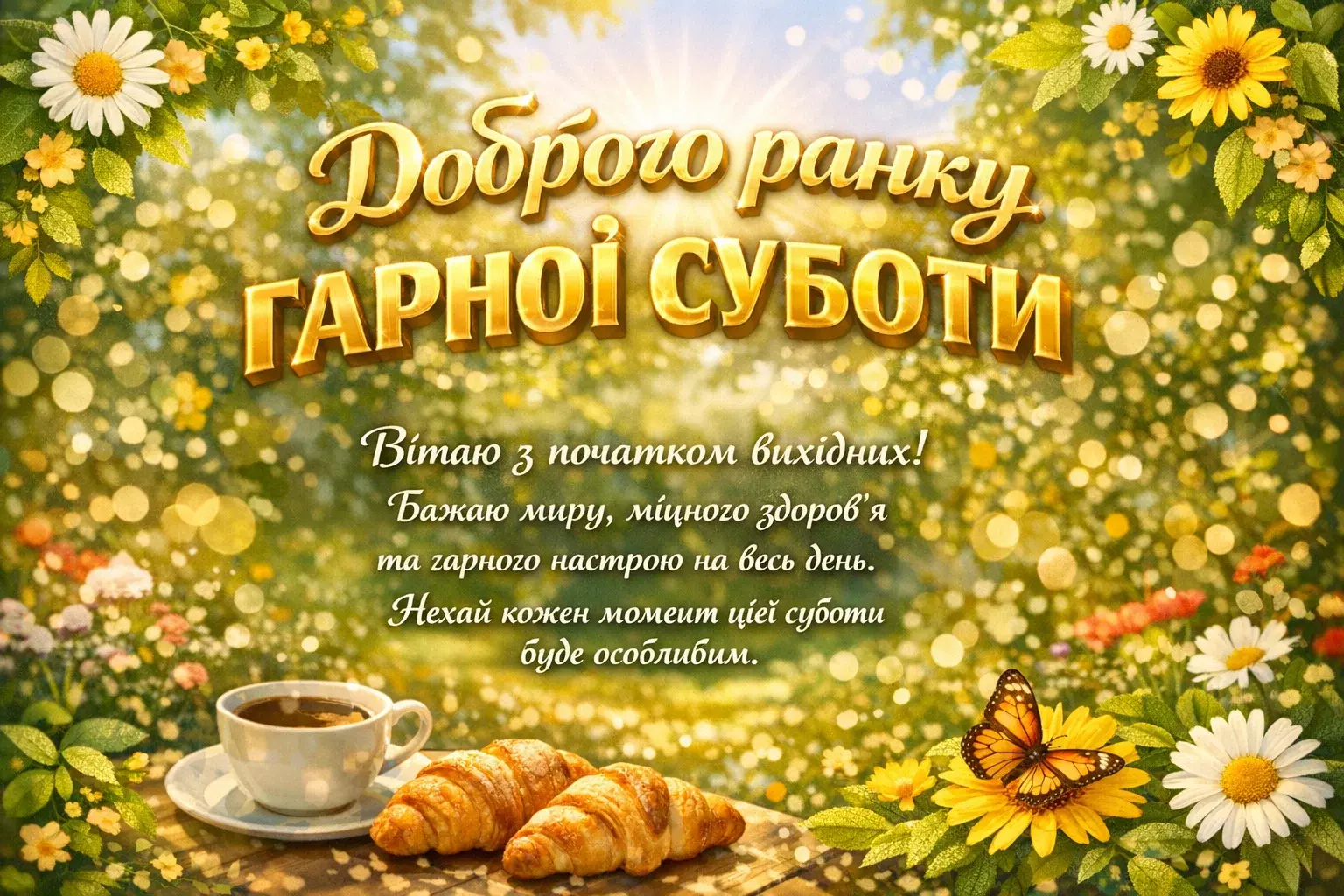 Доброго ранку, гарної суботи: душевні вітання та красиві листівки для вихідного дня
