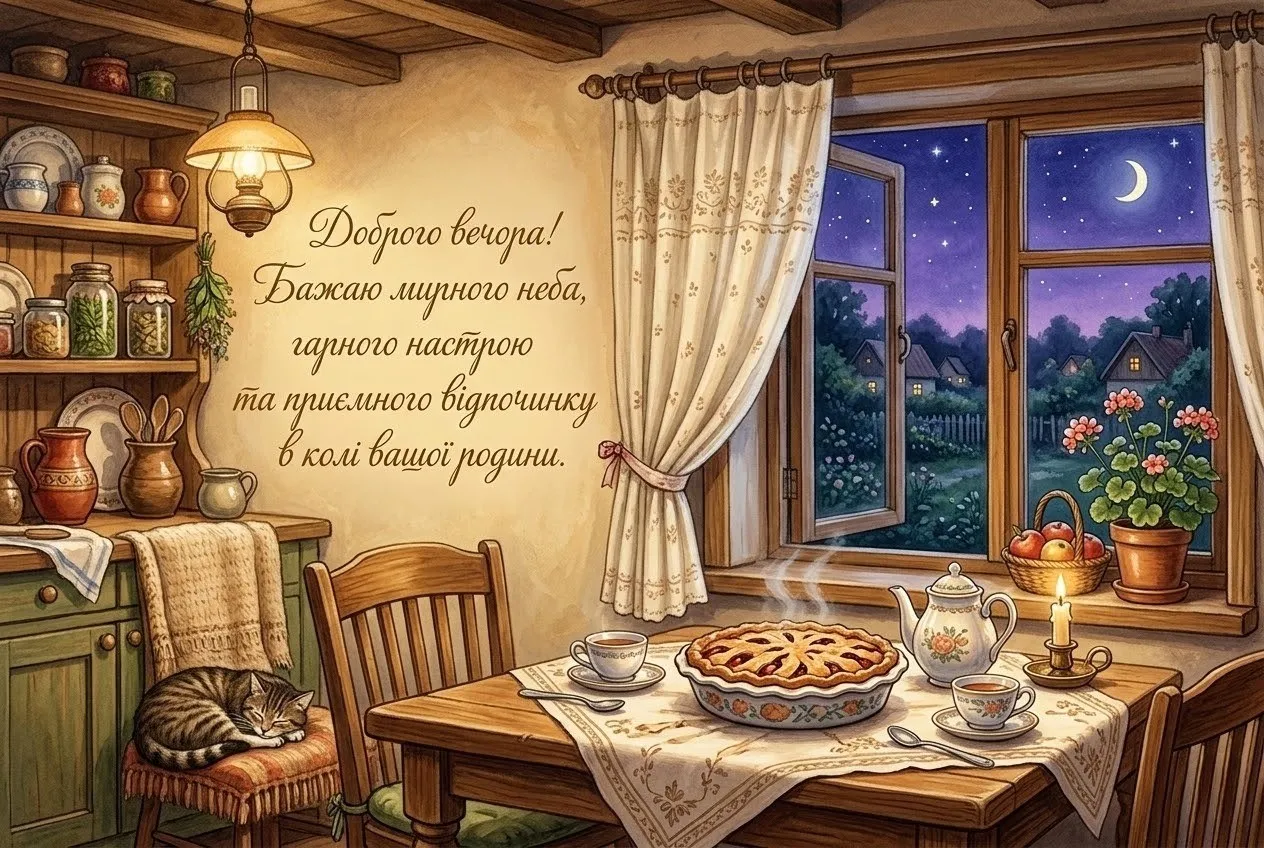 Мирного неба, доброго вечора та гарного вечора: душевні картинки й листівки для найтепліших побажань