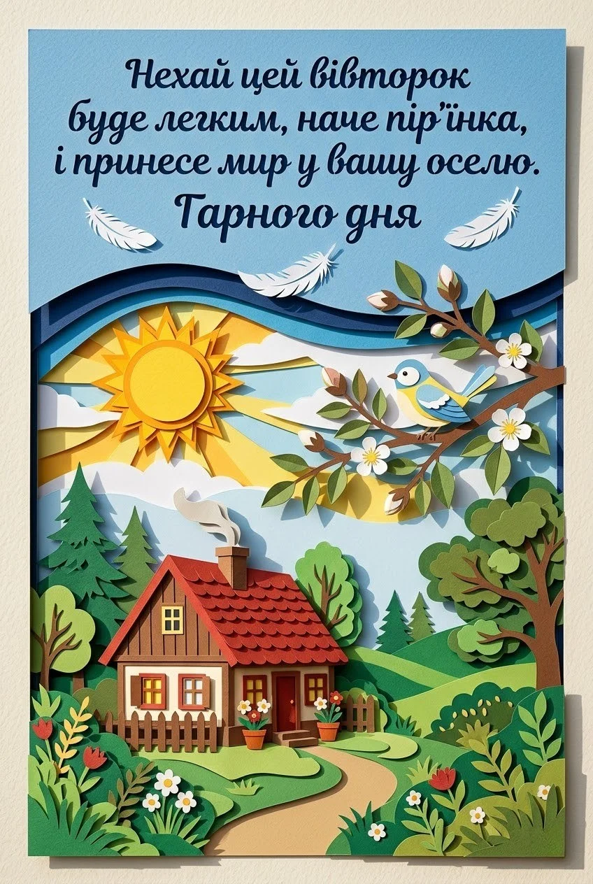 Доброго мирного вівторка: душевні картинки та найкращі побажання у листівках