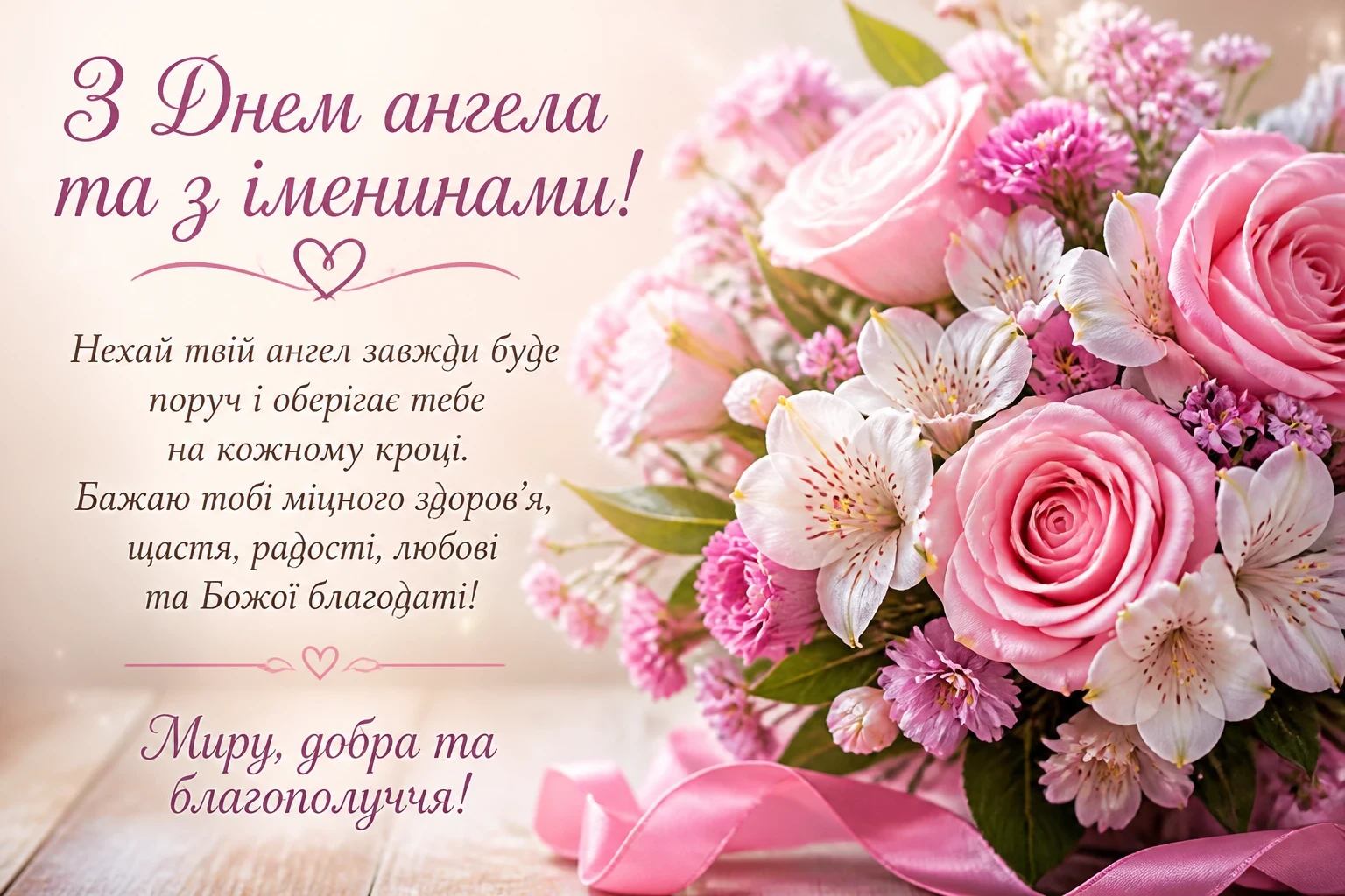 Привітання на іменини з днем ангела та квіти