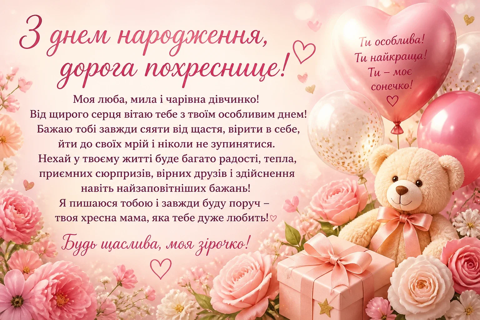 Привітання з днем народження похресниці від хресної мами