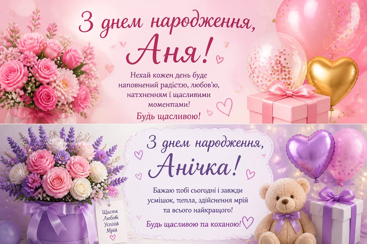 Картинки з днем народження для Ані та Анічки