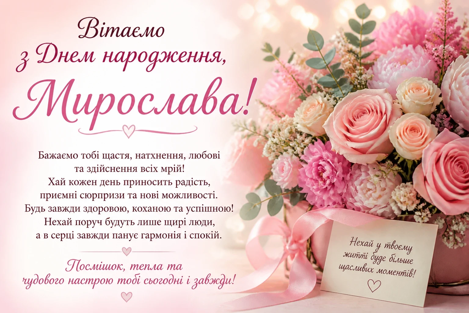 Привітання з днем народження для Мирослави