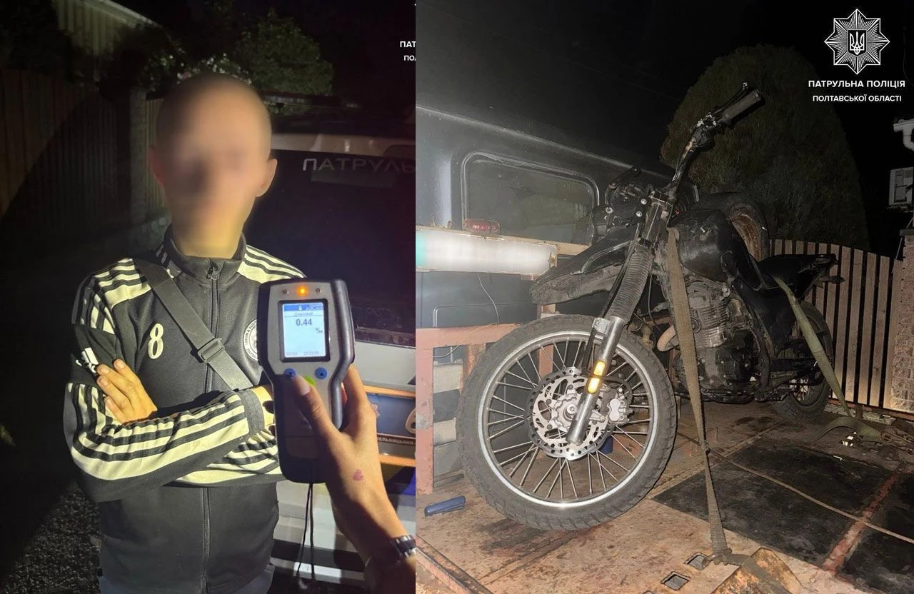 У Полтаві на штрафмайданчик відправили мотоцикл п’яного водія
